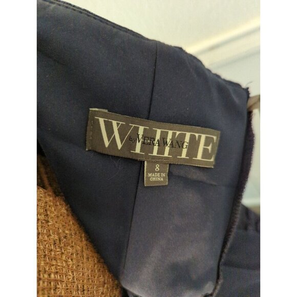 NWT Vera Wang WHITE Navy Blue Tulle Lace Bridesmaid Dress 8 Strapless - Picture 2 of 10